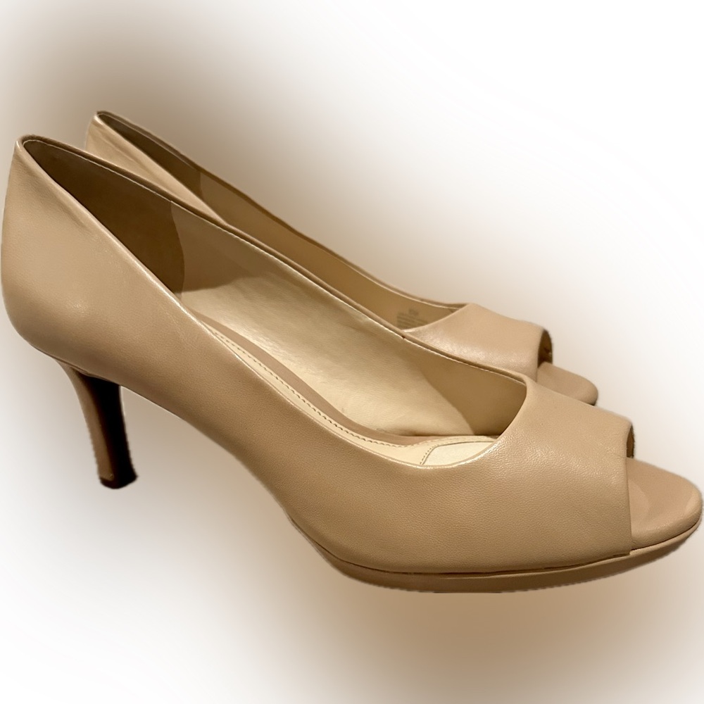 Alex Marie peep toe heels, soft tan/nude  leather, size 8